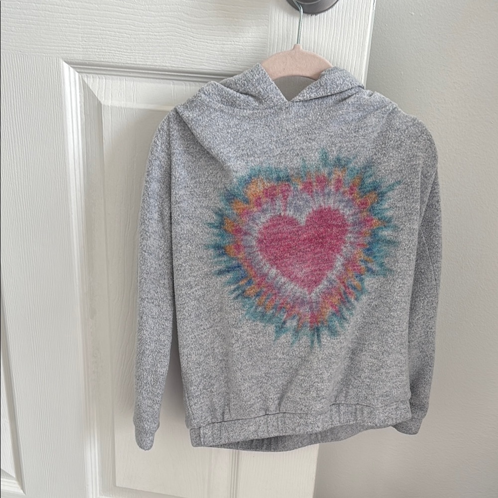 Gray Hoodie with Heart Tie-Dye Design